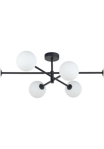 TK Sarius loftlampe, m. 6 skjermer - hvitt glass og sort metall