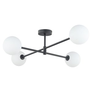 TK Sarius taklampa, w. 4 skärmar - vitt glas och svart metall