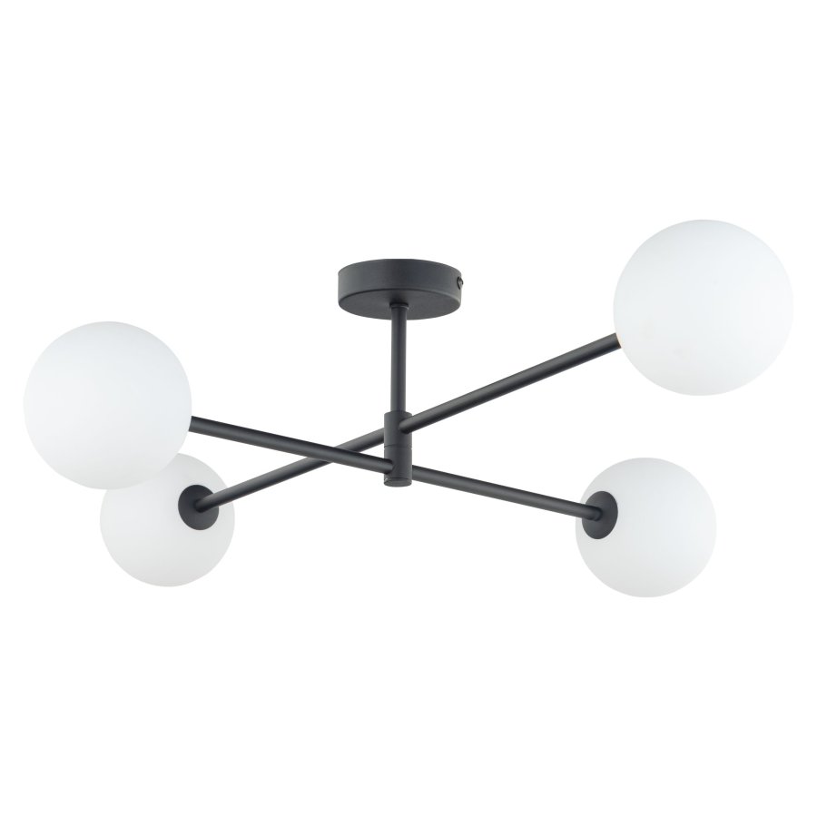 TK Sarius loftlampe, m. 4 skjermer - hvitt glass og sort metall