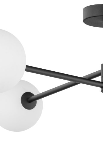 TK Sarius loftlampe, m. 4 skjermer - hvitt glass og sort metall