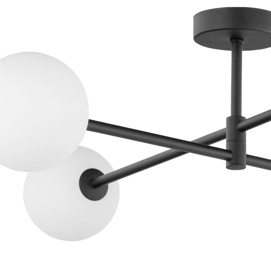 TK Sarius loftlampe, m. 4 skjermer - hvitt glass og sort metall