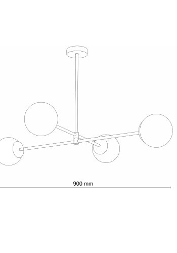 TK Sarius taklampe, hy, m. 4 skjermer - hvitt glass og gullmetall