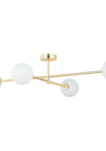 TK Sarius loftlampe, m. 4 skjermer - hvitt glass og gullmetall