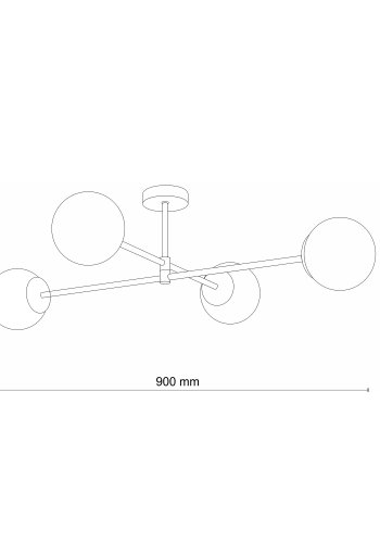 TK Sarius loftlampe, m. 4 skjermer - hvitt glass og gullmetall