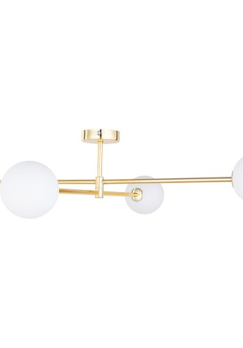 TK Sarius loftlampe, m. 4 skjermer - hvitt glass og gullmetall