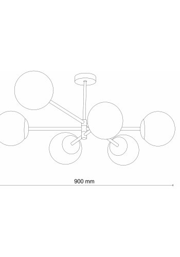 TK Sarius loftlampe, m. 6 skjermer - hvitt glass og gullmetall