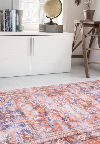 TEPPI Blues gulvtppe, m. mnster, rektangulr - multifarvet polyester (140x190)