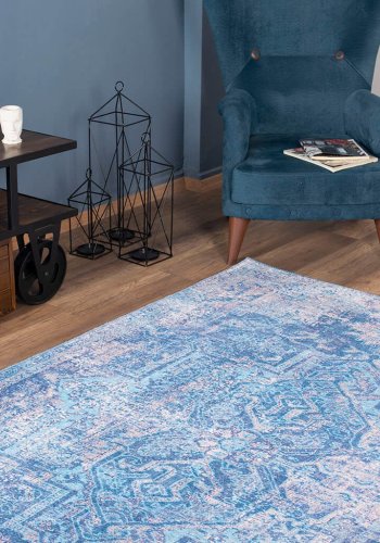 TEPPI Blues gulvtppe, m. mnster, rektangulr - multifarvet polyester (230x330)