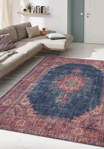 TEPPI Blues gulvtppe, m. mnster, rektangulr - multifarvet polyester (210x310)