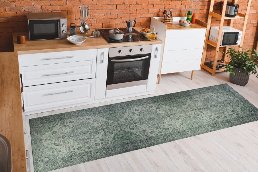 TEPPI Blues Hall gulvtppe, m. mnster, rektangulr - multifarvet polyester (75x230)