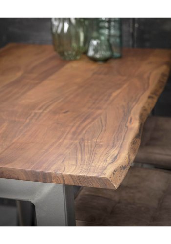 FURBO rektangulrt spisebord - naturlig akasietre og grtt metall (180x90)