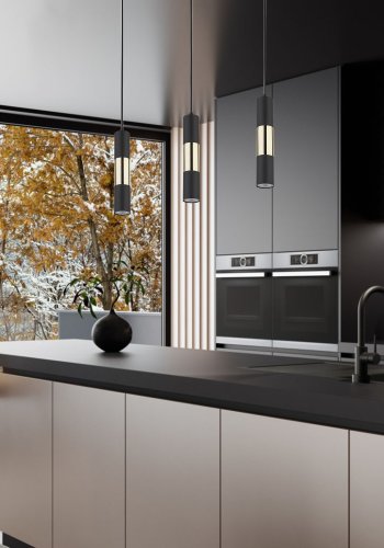 TK Vivien taklampe, m. 3 skjermer - gull og svart metall