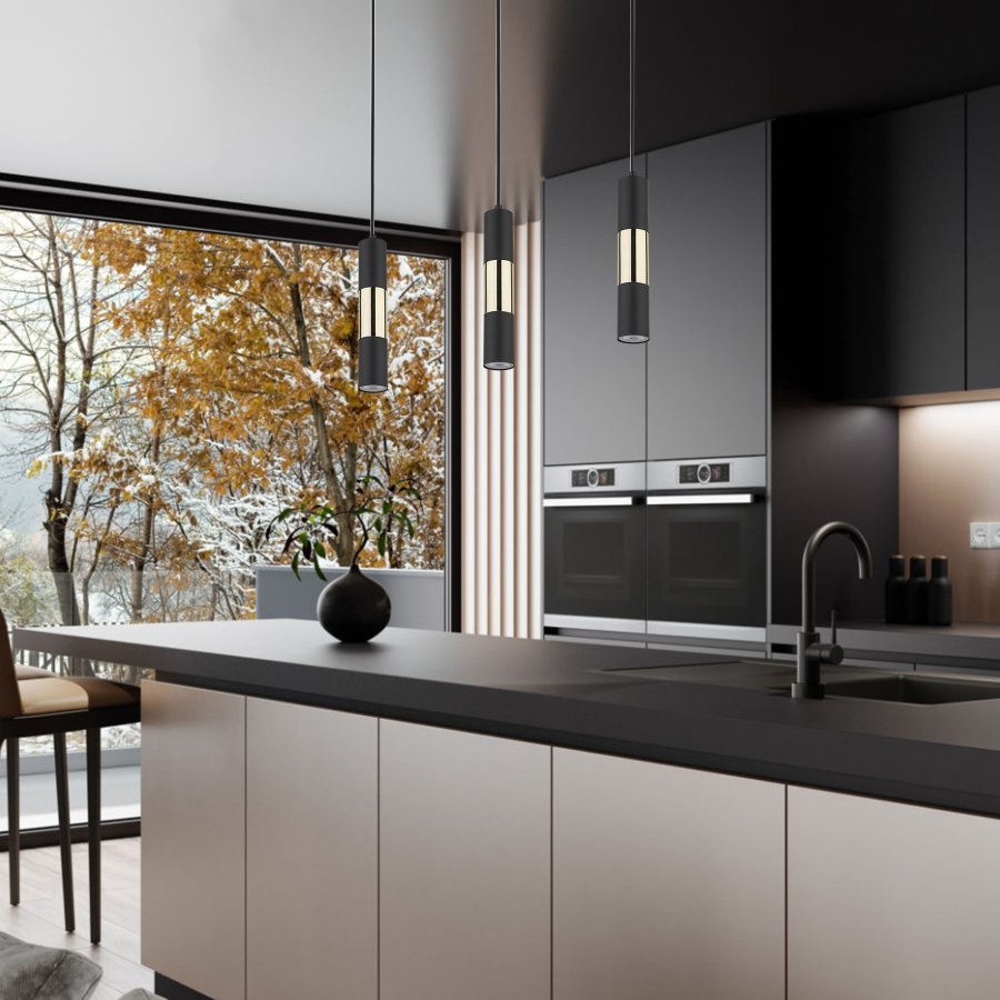 TK Vivien taklampe, m. 3 skjermer - gull og svart metall