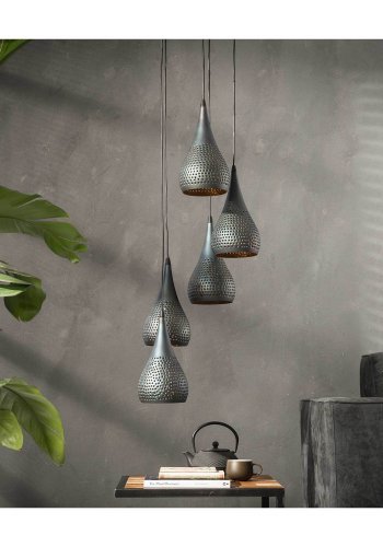 FURBO taklampe, m. 5 skjermer - svart brunt metall