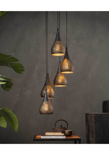 FURBO taklampe, m. 5 skjermer - svart brunt metall