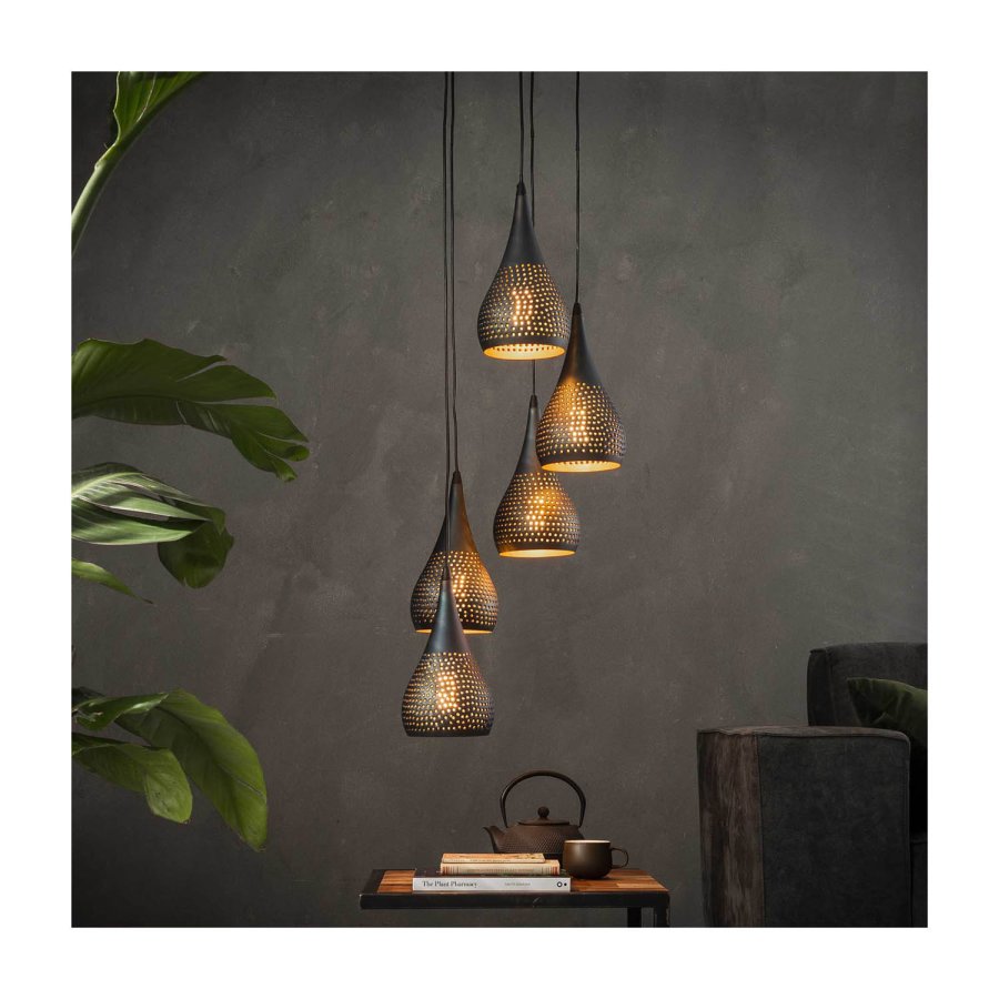 FURBO taklampe, m. 5 skjermer - svart brunt metall