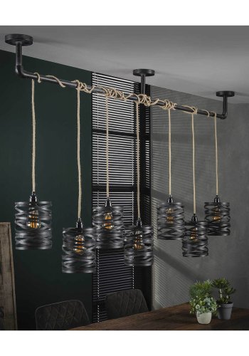 FURBO taklampe, m. 7 skjermer - gr metall