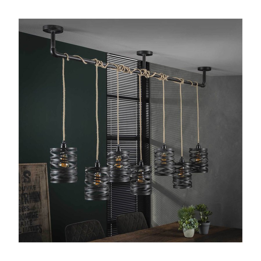 FURBO taklampe, m. 7 skjermer - gr metall