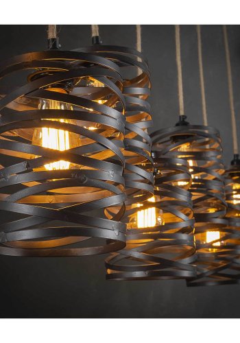 FURBO taklampe, m. 7 skjermer - gr metall