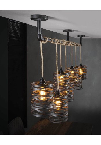 FURBO taklampe, m. 7 skjermer - gr metall