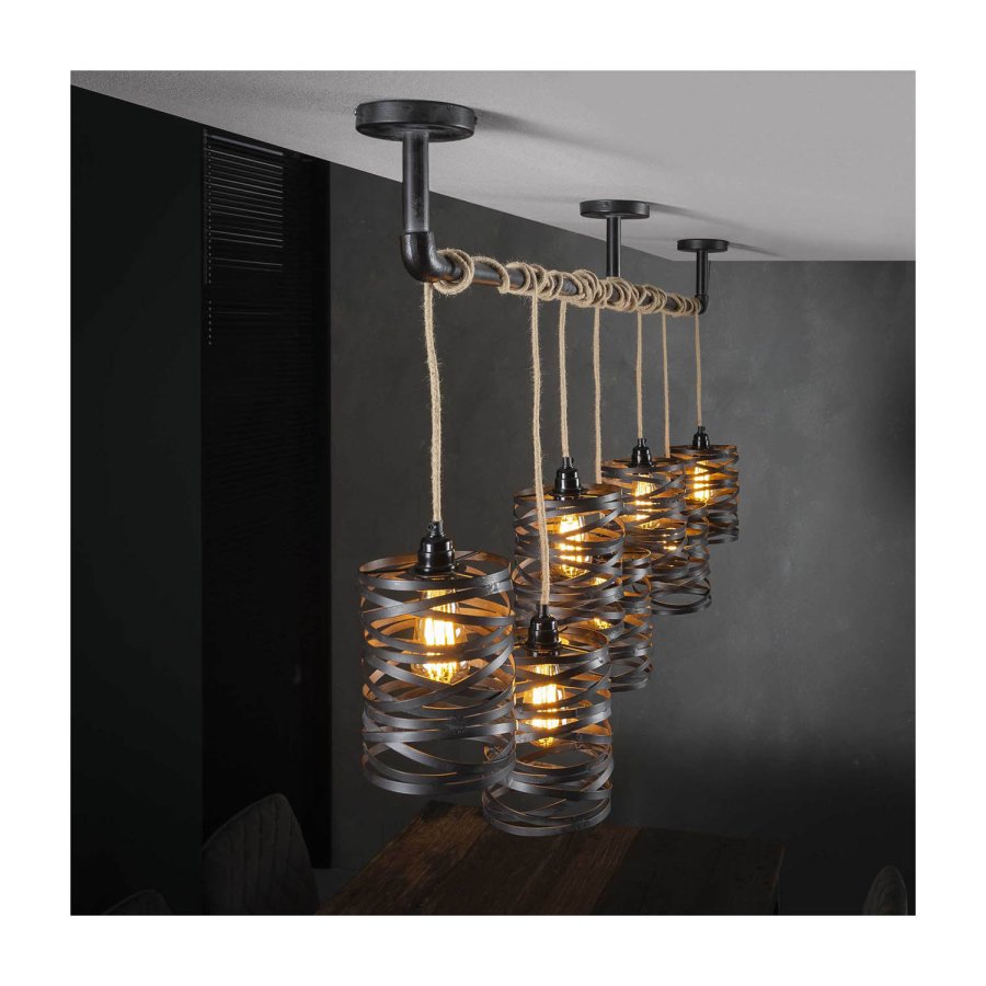 FURBO taklampe, m. 7 skjermer - gr metall