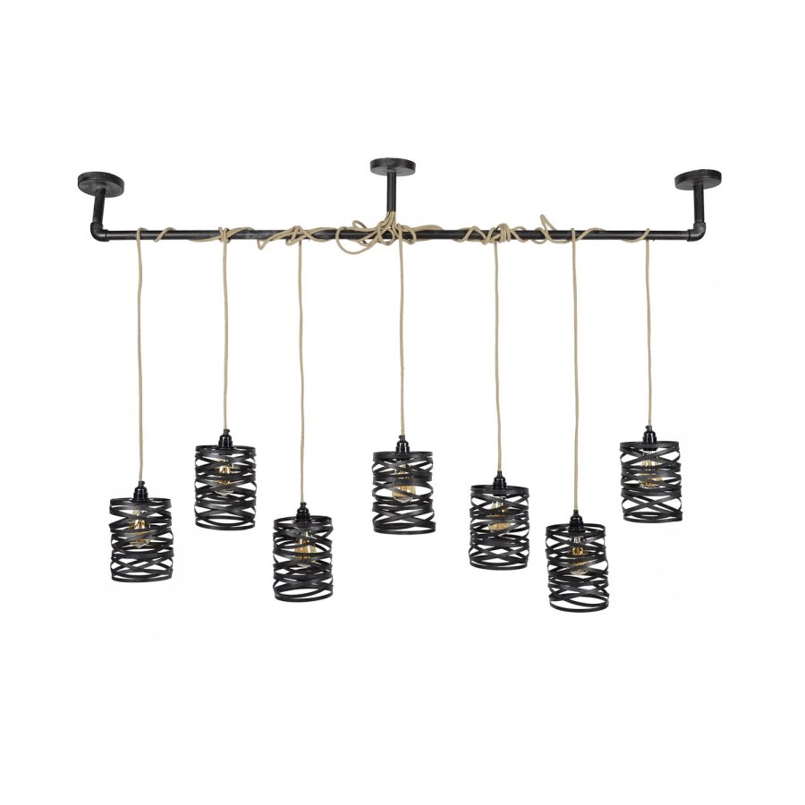 FURBO taklampe, m. 7 skjermer - gr metall