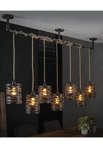 FURBO taklampe, m. 7 skjermer - gr metall