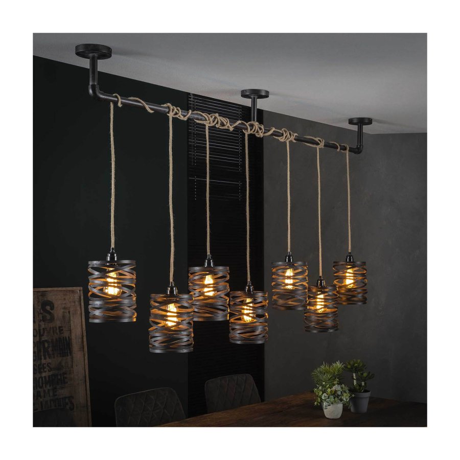 FURBO taklampe, m. 7 skjermer - gr metall