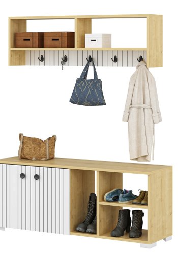 FUNZI LIVING Sarandon entrsett, med hattehylle og skoskap - hvit og safirgrnn melamin