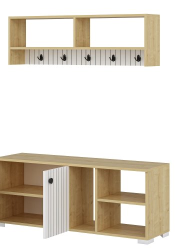 FUNZI LIVING Sarandon entrsett, med hattehylle og skoskap - hvit og safirgrnn melamin