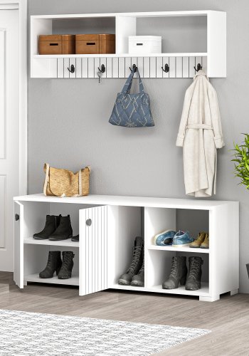 FUNZI LIVING Sarandon entrsett, med hattehylle og skoskap - hvit melamin