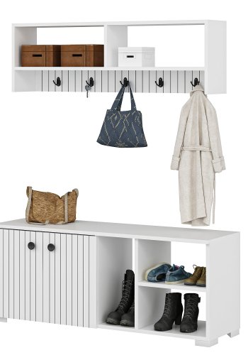 FUNZI LIVING Sarandon entrsett, med hattehylle og skoskap - hvit melamin