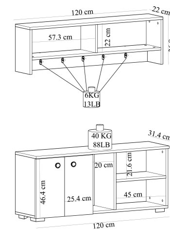 FUNZI LIVING Sarandon entrsett, med hattehylle og skoskap - hvit melamin