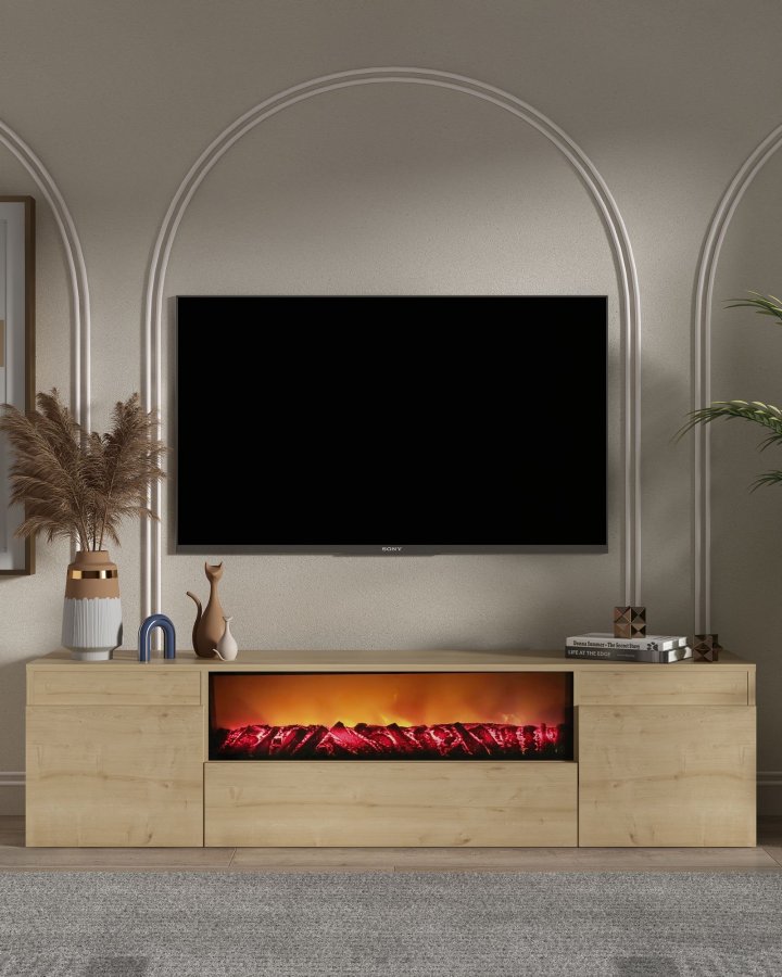 FUNZI LIVING Elodi Fireplace - TV-bord i safir ek
