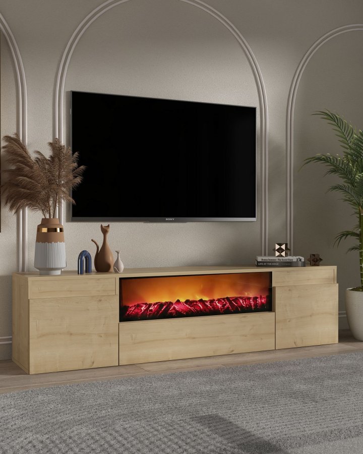 FUNZI LIVING Elodi Fireplace - TV-bord i safir ek