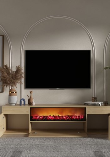 FUNZI LIVING Elodi Fireplace - TV-bord i safir ek