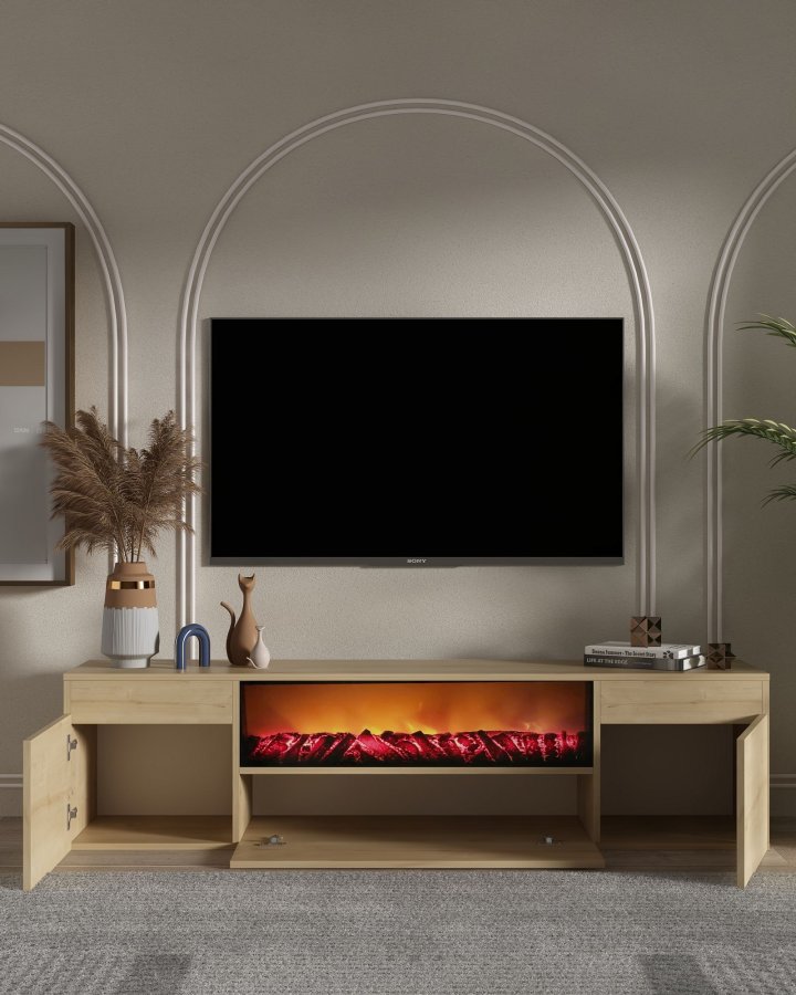 FUNZI LIVING Elodi Fireplace - TV-bord i safir ek