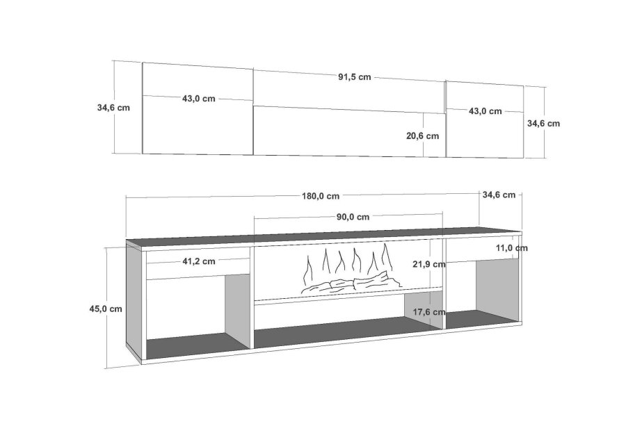 FUNZI LIVING Elodi Fireplace - TV-bord i safir ek