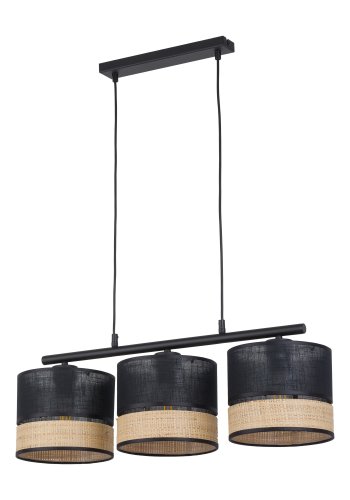 TK Paglia taklampe, m. 3 skjermer - svart stoff og naturlig flettet