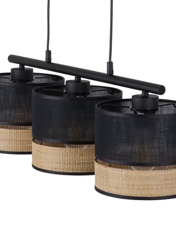 TK Paglia taklampe, m. 3 skjermer - svart stoff og naturlig flettet