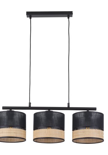 TK Paglia taklampe, m. 3 skjermer - svart stoff og naturlig flettet