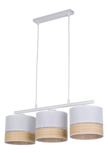 TK Paglia taklampe, m. 3 skjermer - hvitt stoff og naturlig flettet