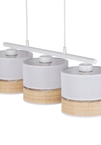TK Paglia taklampe, m. 3 skjermer - hvitt stoff og naturlig flettet