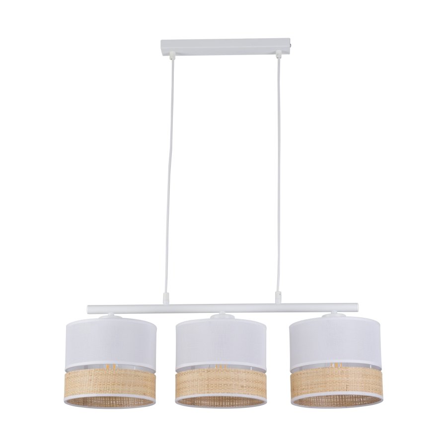 TK Paglia taklampe, m. 3 skjermer - hvitt stoff og naturlig flettet