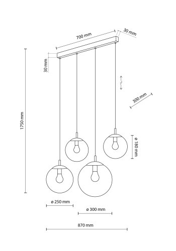 TK Esme loftlampe, m. 4 skjermer - flerfarget glass og svart metall