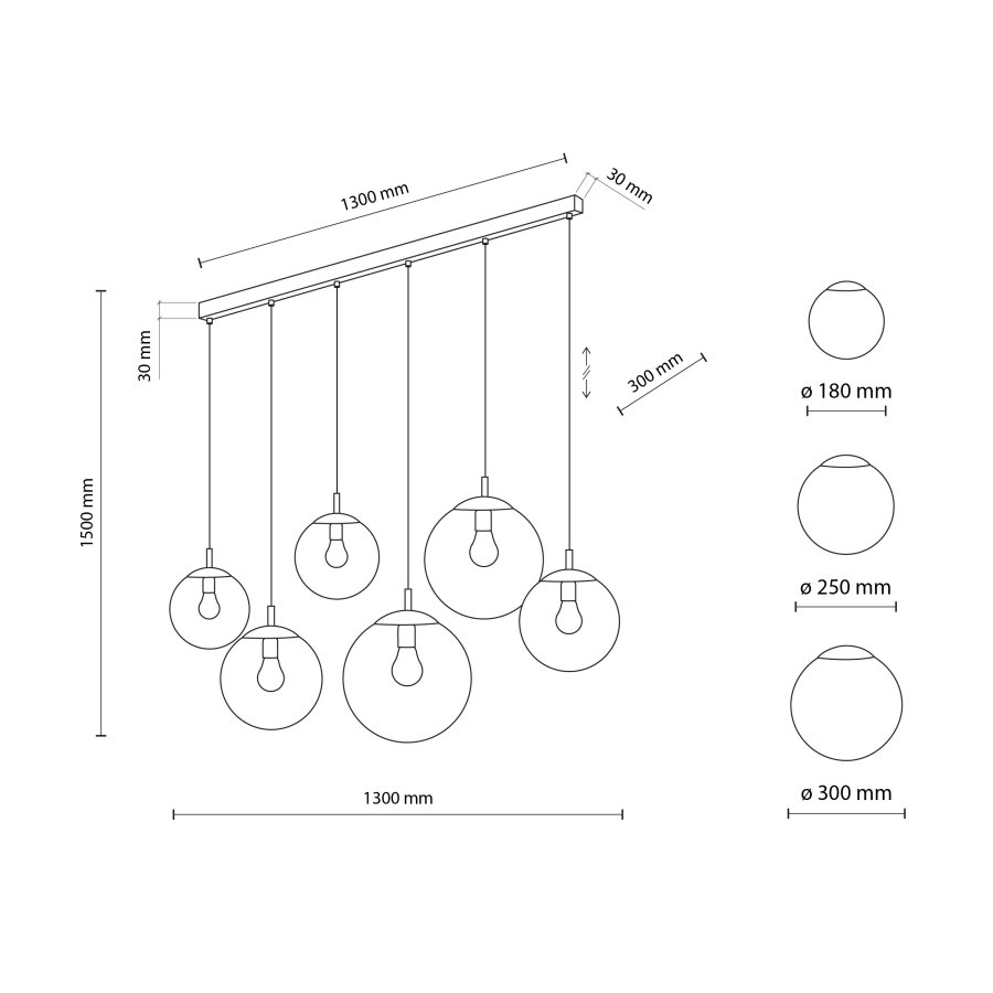 TK Esme loftlampe, m. 6 skjermer - flerfarget glass og svart metall