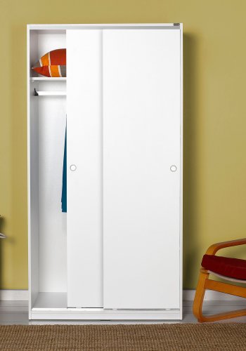 FUNZI LIVING SWD Kleiderschrank, m. 2 Schiebetüren, 1 Kleiderstange, 5 Einlegeböden - Melamin weiß