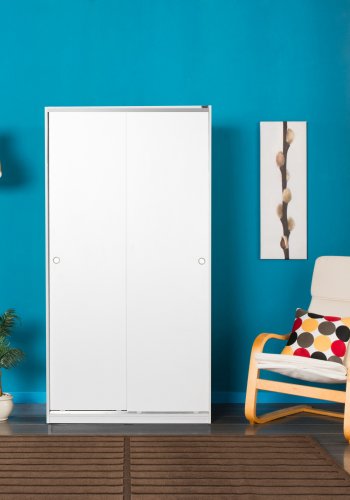 FUNZI LIVING SWD Kleiderschrank, m. 2 Schiebetüren, 1 Kleiderstange, 5 Einlegeböden - Melamin weiß