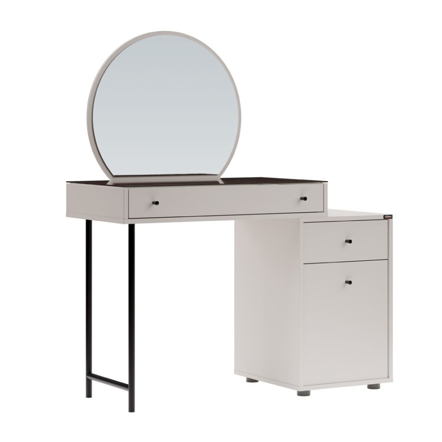 NORDVÄRK Tmu-712-Vv-1 sminkebord, med speil, 1 dr, 1 hylle, 2 skuffer - glass og melamin (108x47)