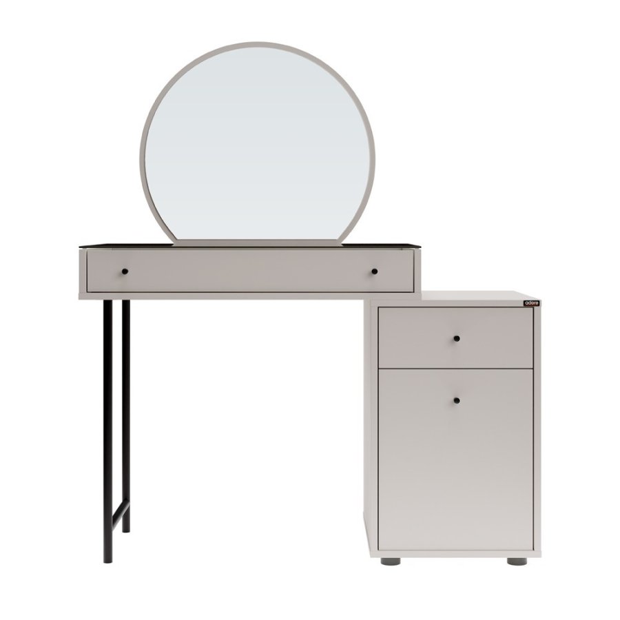 NORDVÄRK Tmu-712-Vv-1 sminkebord, med speil, 1 dr, 1 hylle, 2 skuffer - glass og melamin (108x47)